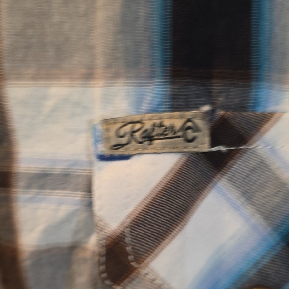 Rafter C Cowboy Collection Blue Plaid Pearl Snap Western Shirt Mens L - Picture 6 of 9